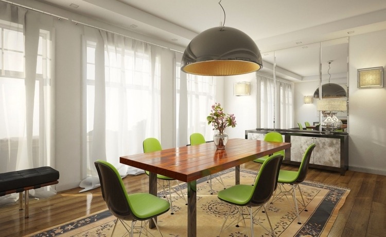 matbord-massivt trä-modern-design-moderna-stolar-klädsel-grön-neon färg