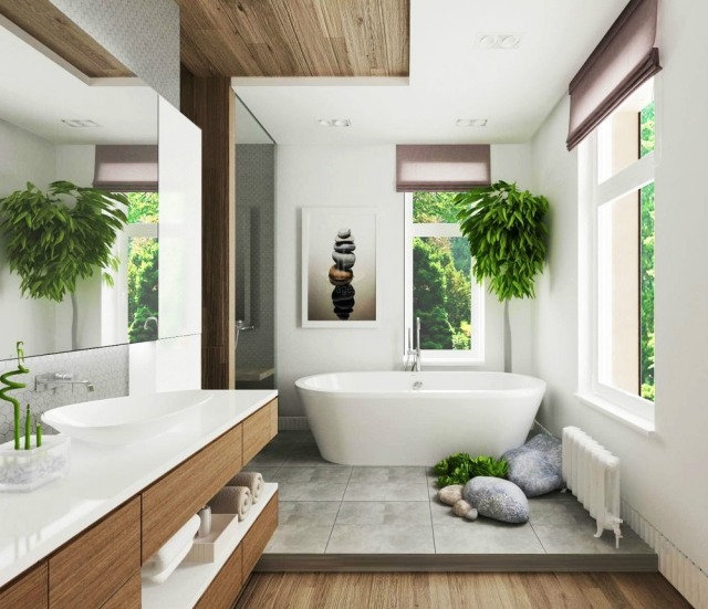 badrumsdesign Archwood-Marina Izmailova träbeklädnadsväggar naturstenpaneler