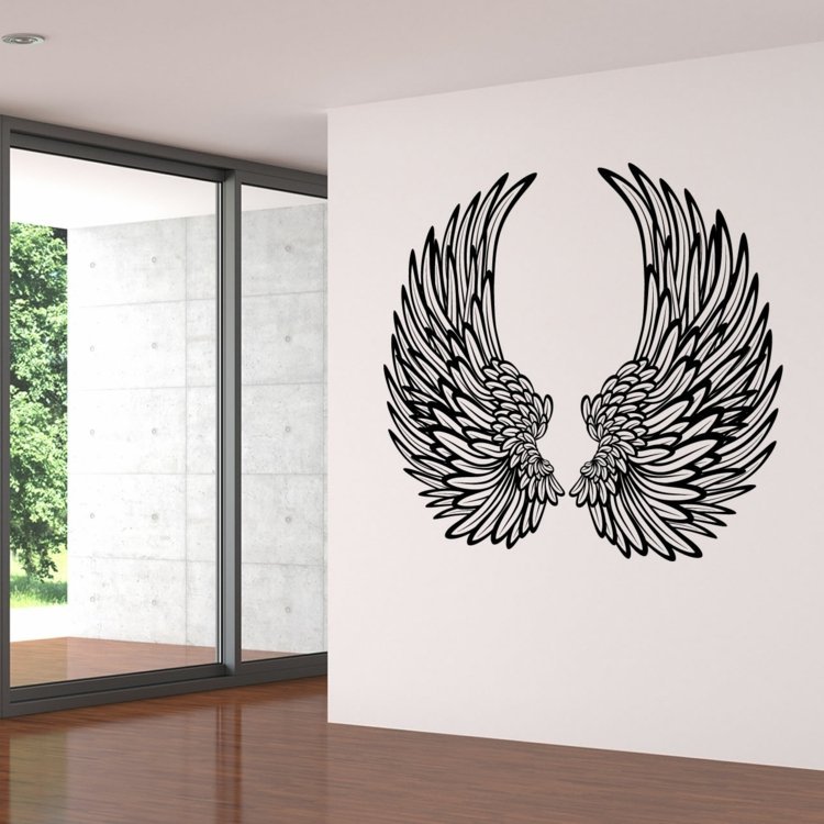 väggdekaler-sovrum-änglar-dekoration-väggar-vingar-svart-fjädrar