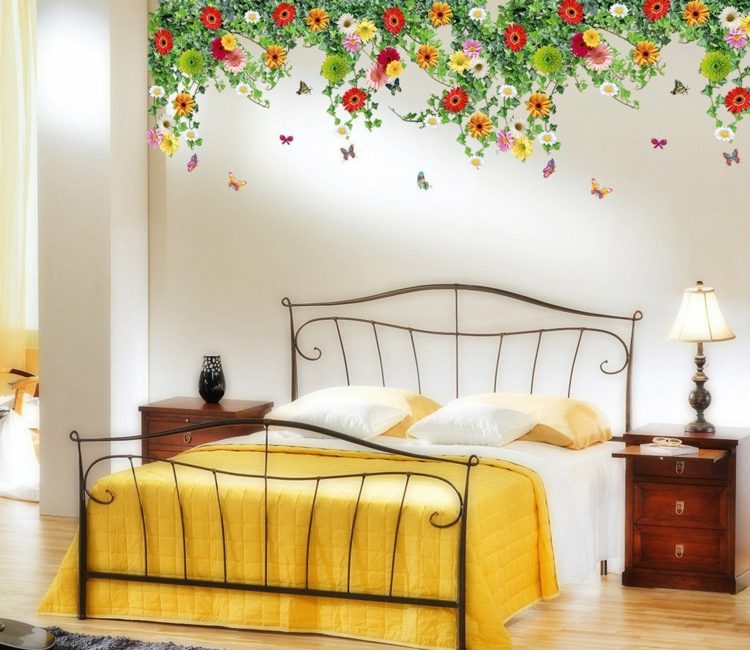 Väggdekaler-sovrum-blommor-vägg-dekoration-romantiska-färgglada-blommor