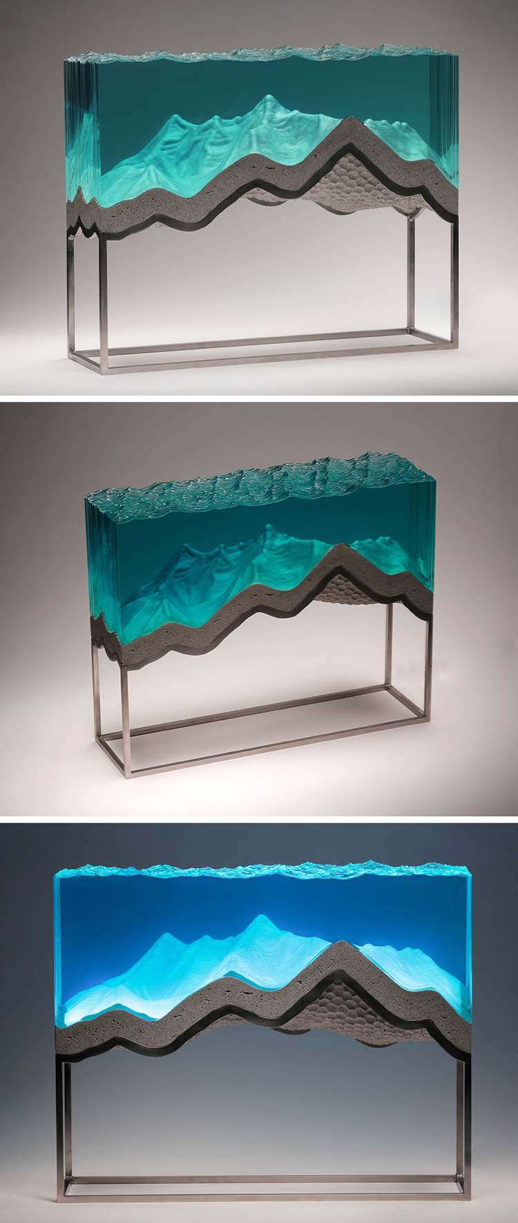 Betong rostfritt stål flyta glasskulptur havsdjup