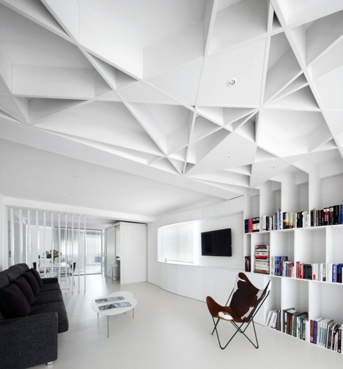 tak design geometriska mönster modernt vitt vardagsrum