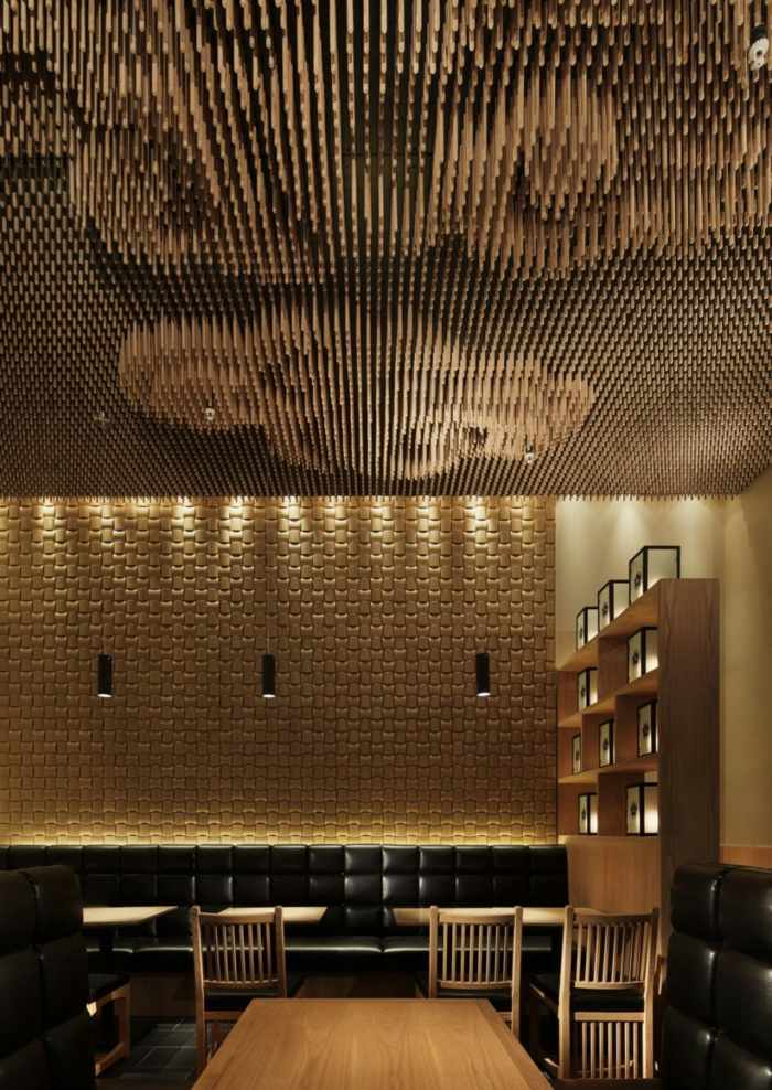 trä tak design idé mönster restaurang effektiv dekoration
