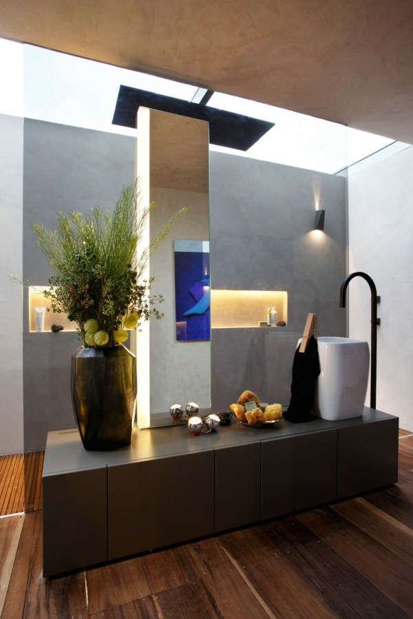 Trä golv fristående badkar dusch dekoration element