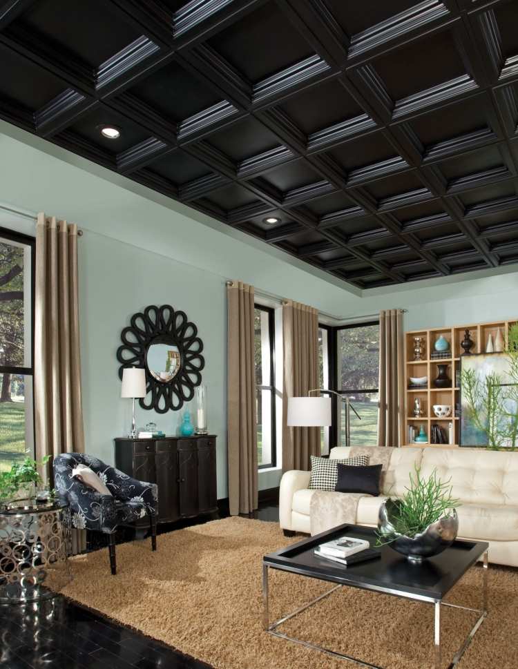 måla-tak-paneler-svart-stuckatur-ädel-elegant-beige-högt i tak
