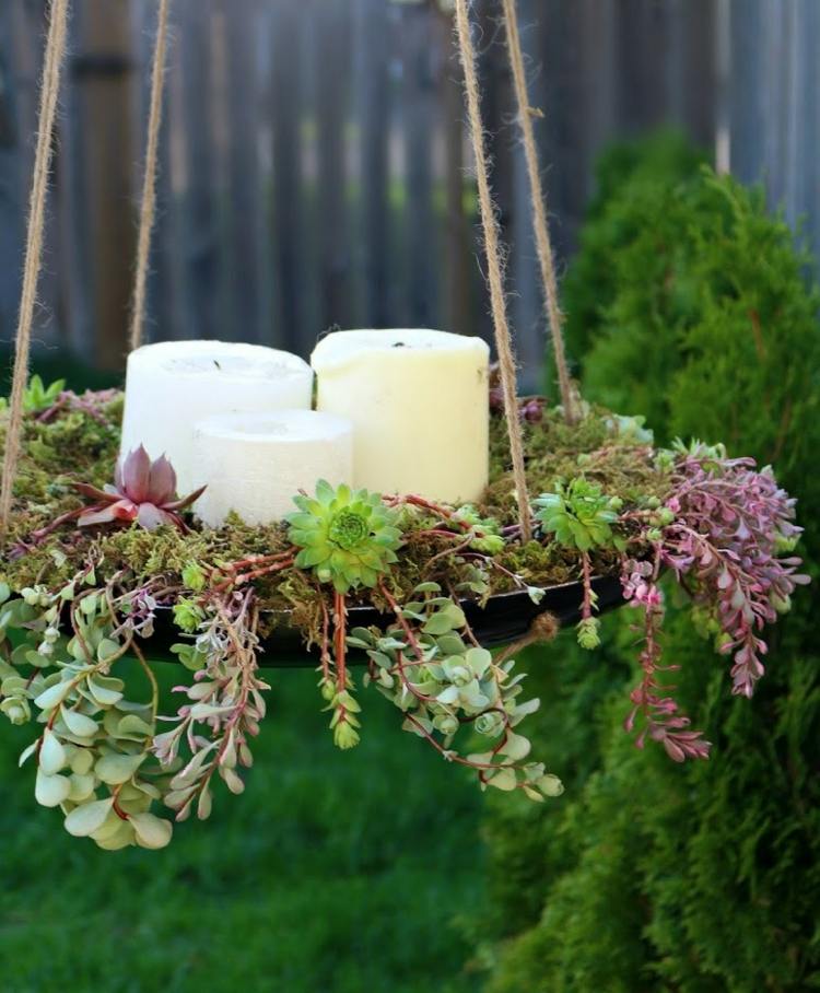 ljushållare pendel idé blomkruka dekoration gjord av saftigt rep