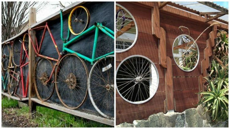 dekoration-trädgård-staket-trä-cykel-delar-färgglada-gör-själv