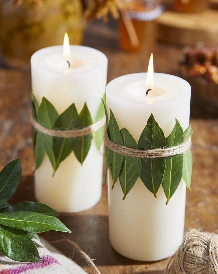 I övergången från jul till januari och februari, dekorera ljus med lagerblad