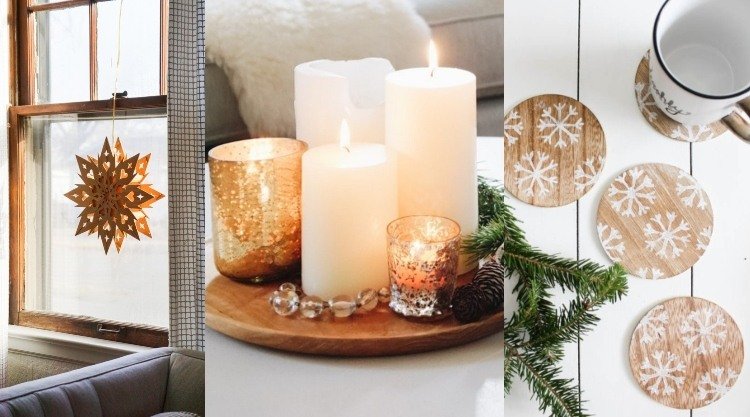 Vinterdekorationer för januari gör underlägg med levande ljus och julstjärnor