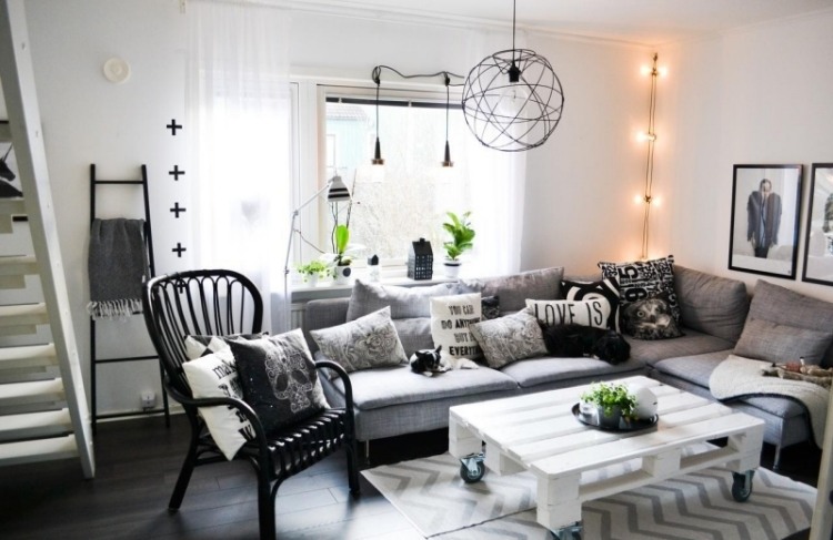deco-vardagsrum-skandinavisk-monokrom-färger-svart-vit-grå