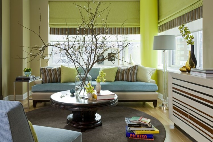 Dekoration-idéer-vardagsrum-krydda upp-grön-vägg-färg