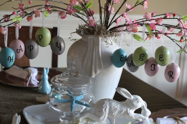 blåst ägg-körsbär grenar påsk-våren bord smycken-pyssla