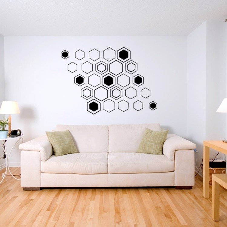 deco idéer väggdekaler-design-modern-inspiration-svart-hexagoner