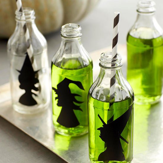 dryck flaskor halloween fest papper häxa silhuetter grön