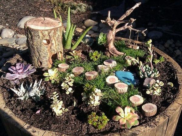 mini-trädgård bitop för insekter dekoration idéer-gör-själv-trädstammar