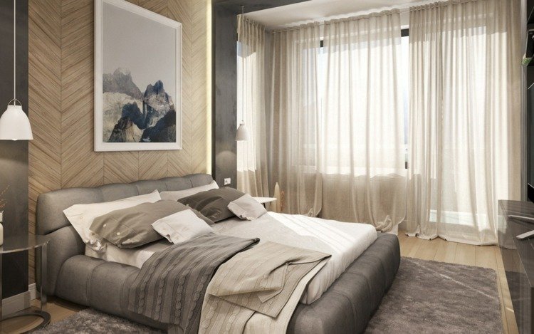 deco-sovrum-accent-vägg-trä-elegant-väggmålning-idé-grå-säng