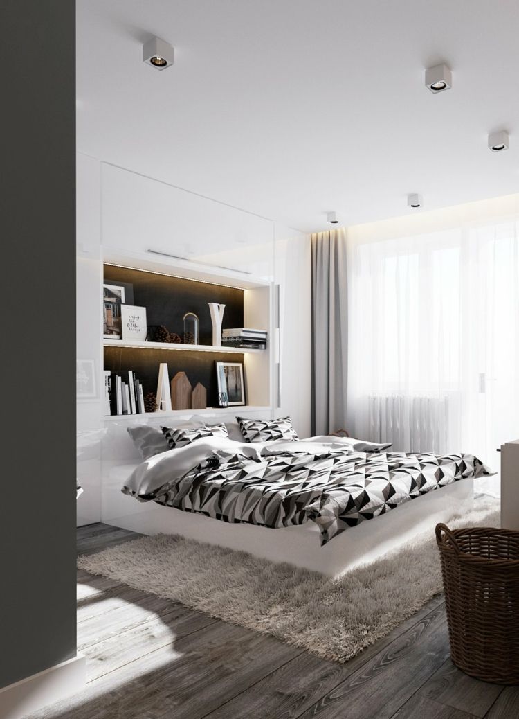 deco-sovrum-grå-laminat-vit-säng-matta-djup-hög-tillbehör