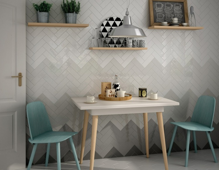 köksvägg design fiskbens kakel ombré look