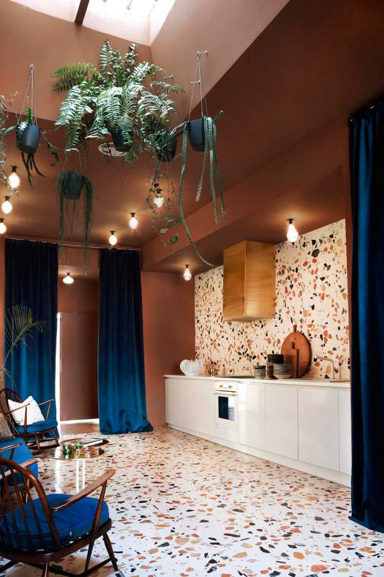 terazzo golv deco trender pinterest kök bakvägg brun mörkblå