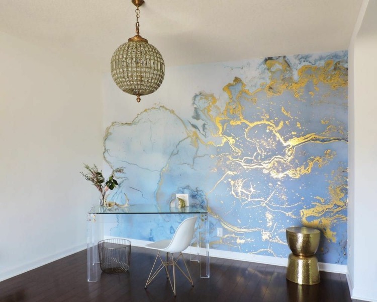 deco trender studie rum vägg design marmor fototapet glasbord