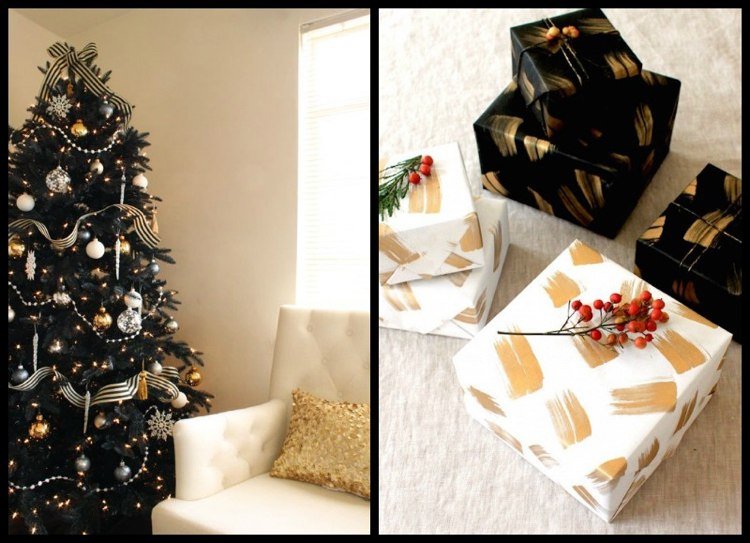 deco-jul-trend-färger-svart-guld-silver-presentförpackning