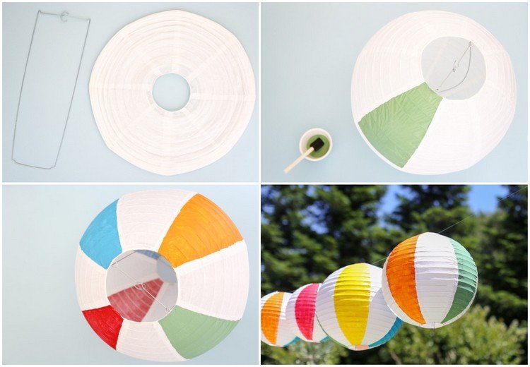 Gör hängande strandbollar av papperslampor själv för sommarfestligheter