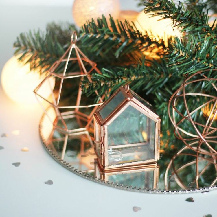 deco-idéer för julbricka-spegel-form-tråd-koppar-grangrön