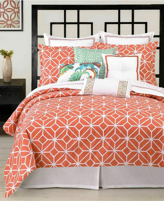 sängkläder orange korall vit pastell