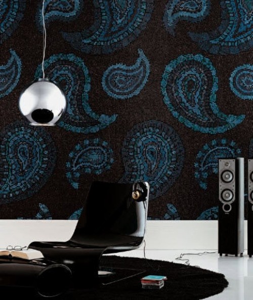 Dekorativa plattor blå svart glas mosaikplattor vardagsrum