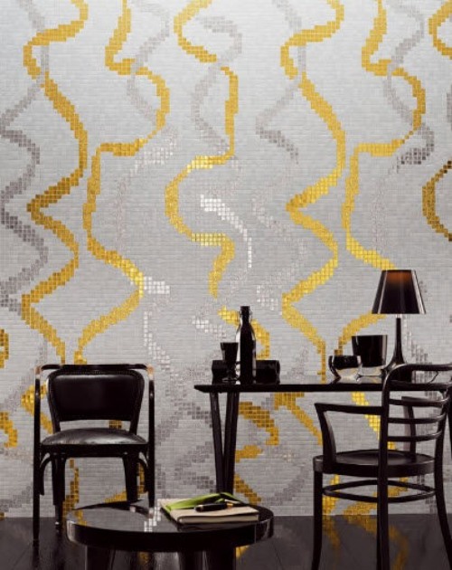 Dekorativa väggplattor gyllene slingor abstrakt glasmosaik