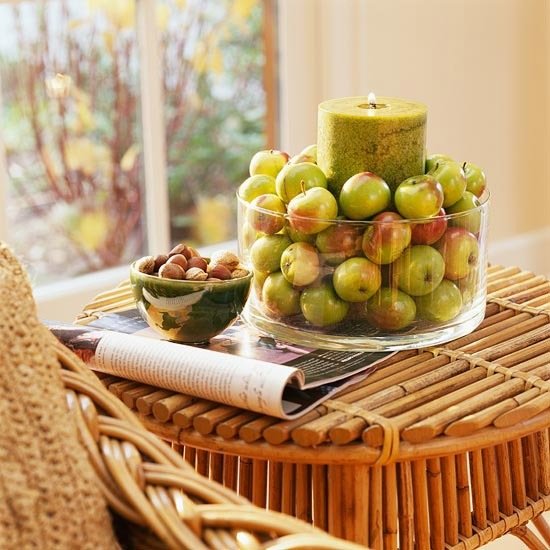 Höstfrukter äpplen Glasskåldekoration för bordssmyckena