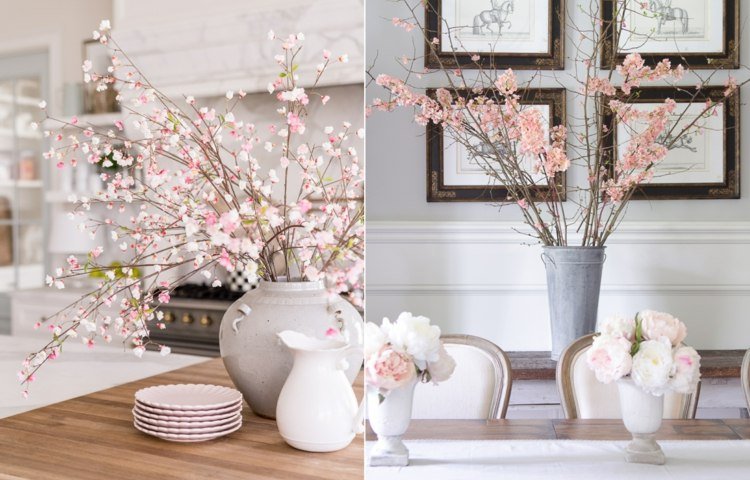 Dekorera romantiskt efter påsk med blommande grenar i rosa