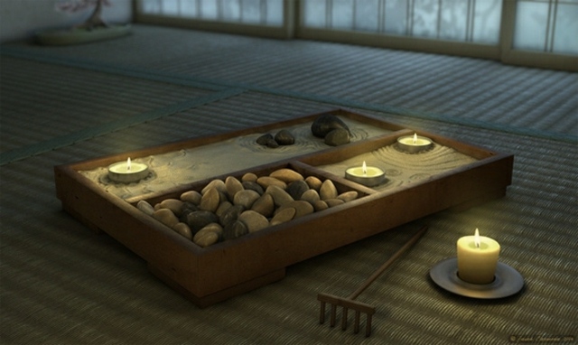 Zen dekorativa stenar i sovrumsljusen