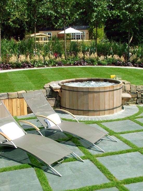 träpanel runt idéer för jacuzzi på trädgårdens uteplats