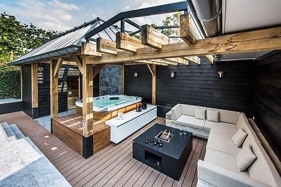beige hörnsoffa idéer för bubbelpool trädgård uteplats