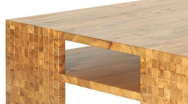 lågt matbord trä design hyllor kvadratisk form
