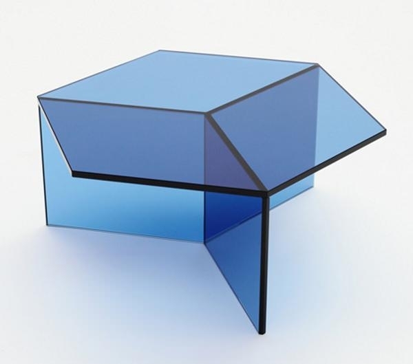 Soffbord glasblått UV-limmat skiva Isom-bord