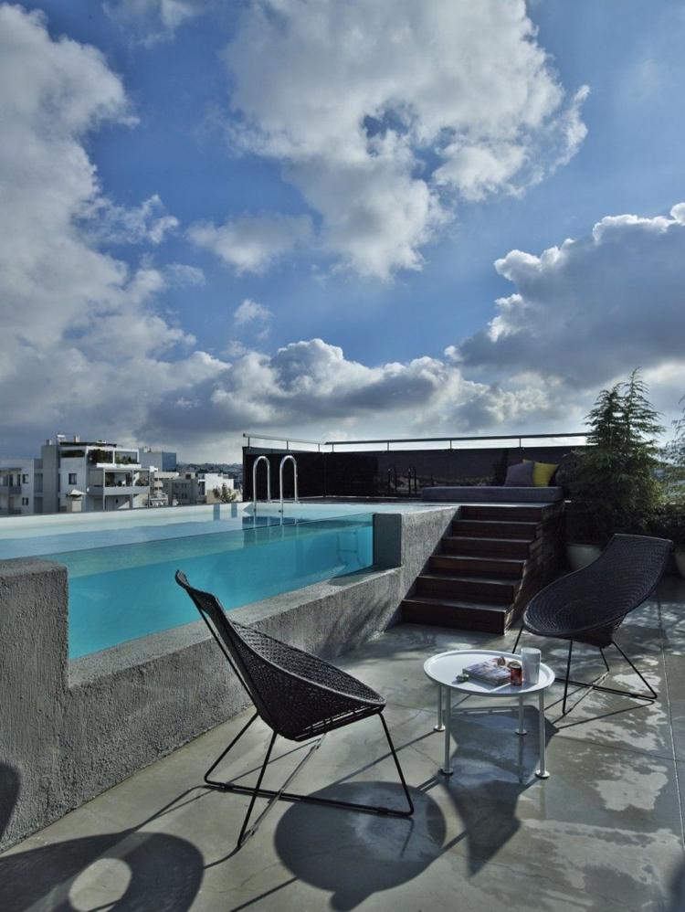 Pool på takterrass betongglas i Aten
