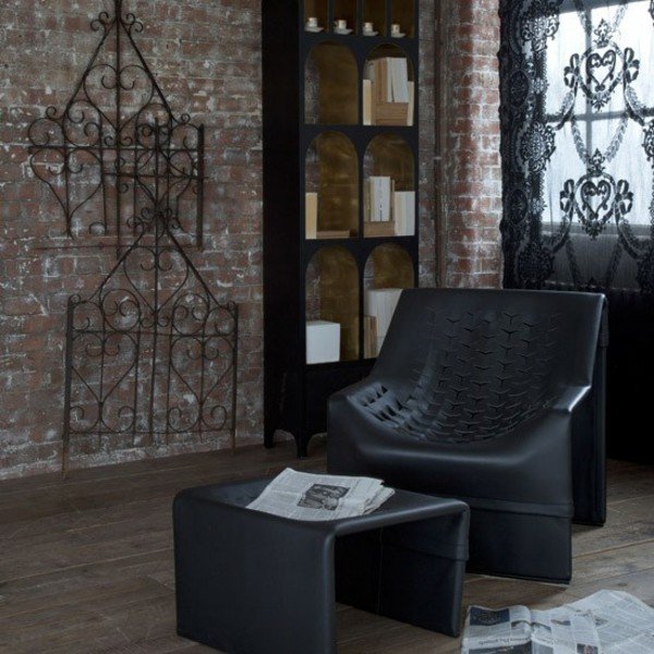 Gotiska hemlädermöbler gardiner svart spets