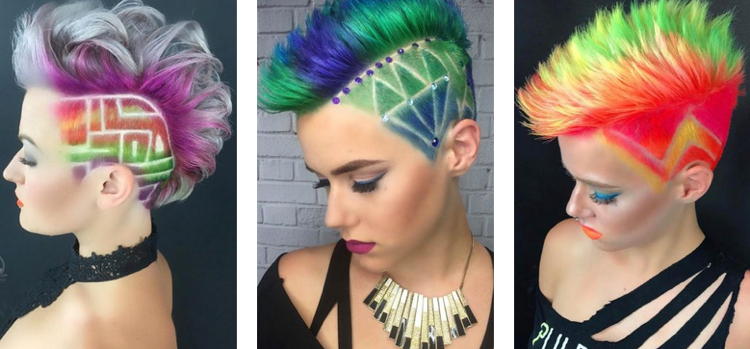 Mohawk frisyr färgglatt färgmönster glitter