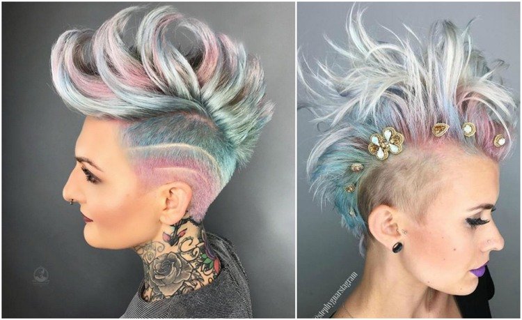 Mohican cut för kvinnor pastellhår enhörning