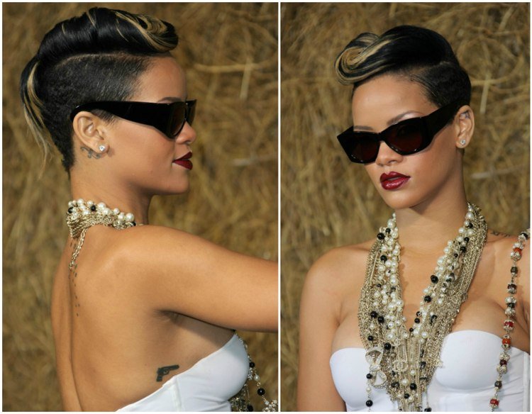 iro stil långt hår kortsidor Rihanna blonda trådar