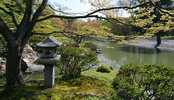 delar av japanskt trädgårdslandskap flod