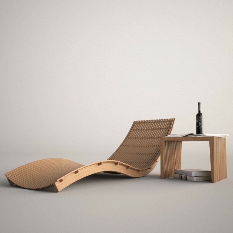 trä solstol sidobord idé utomhus design