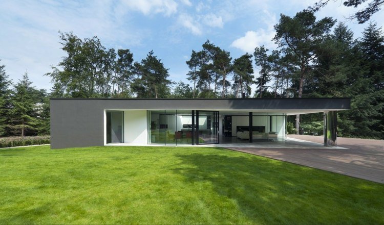 modern bungalow minimalistisk-bauhaus-grå-fasad