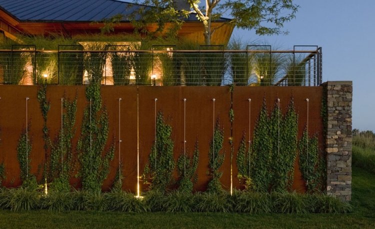 trädgårdsstaket integritet skärm-ogenomskinlig-corten stål-klätterväxter