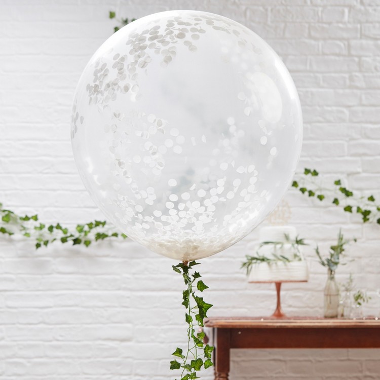XXL vit bröllopsballong fylld med konfetti
