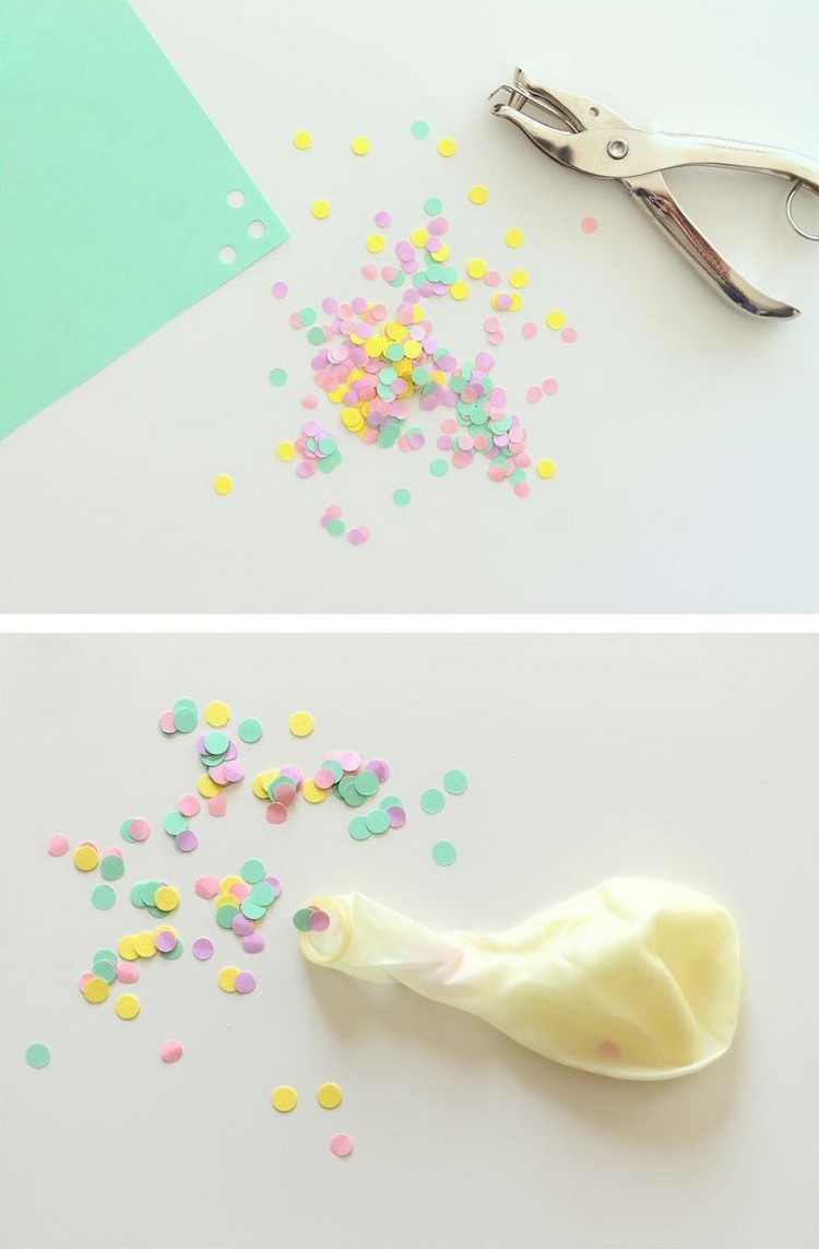 Gör konfetti själv färgat papper fyll en ballong