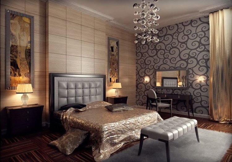 art nouveau-sovrum-vägg-tapeter-väggmålningar-gustav-klimt-lyx-guld