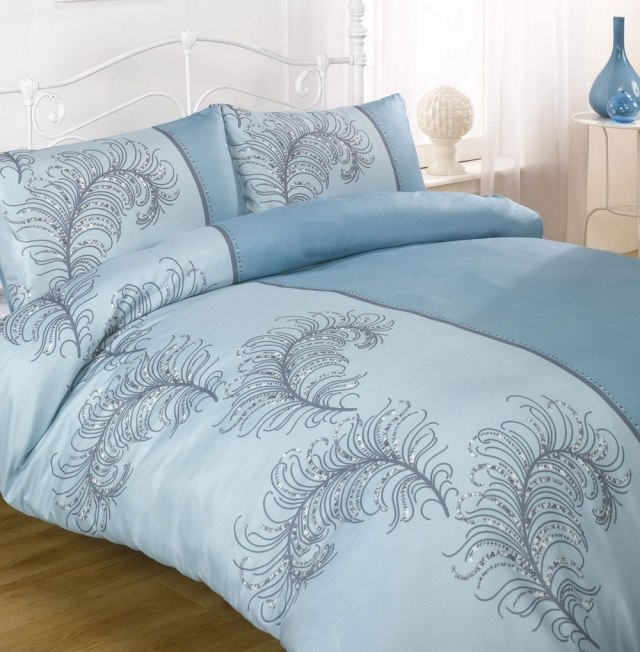 Tyg sängkläder mönster intressant design blå nyanser